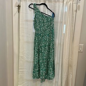 Women’s Summer Green Floral Print One Shoulder Long Midi Dress. Size Large
